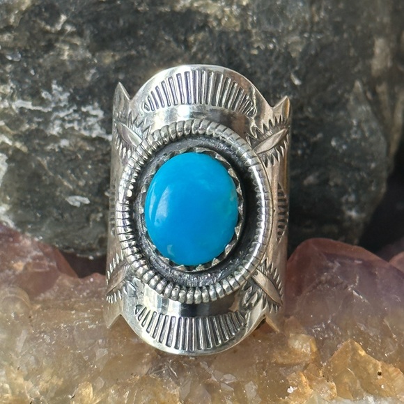 Turquoise sleeping beauty statement southwestern sterling silver ring - Picture 1 of 5